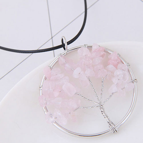 Fashion Pink Irregular Shape Gemstone Decorated Tree Shape Simple Necklace