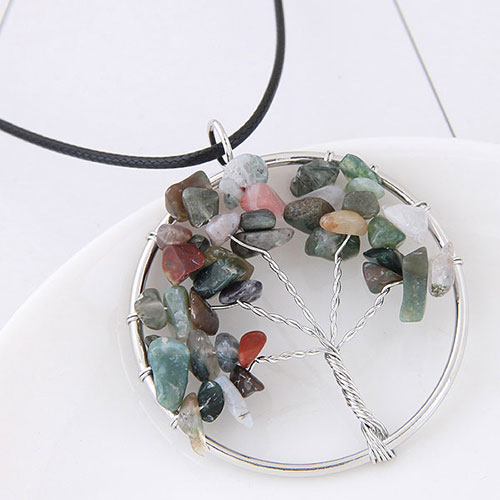 Fashion Multi-color Irregular Shape Gemstone Decorated Tree Shape Simple Necklace
