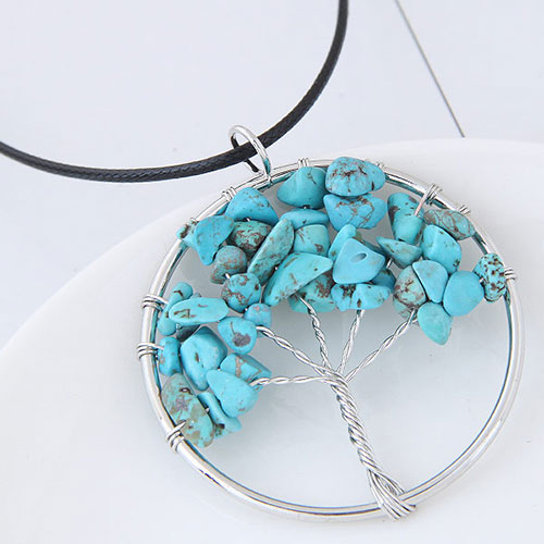 Fashion Blue Irregular Shape Gemstone Decorated Tree Shape Simple Necklace