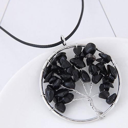 Fashion Black Irregular Shape Gemstone Decorated Tree Shape Simple Necklace