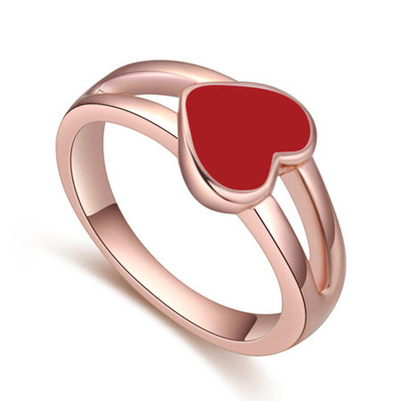 Fashion Red Heart Shape Decorated Hollow Out Design Ring