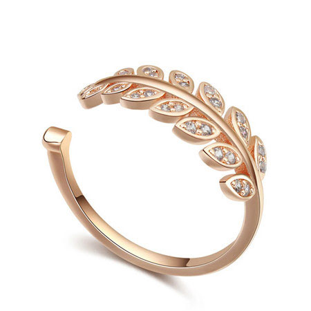 Fashion Rose Gold Diamond Decorated Leaf Shape Design Opening Ring