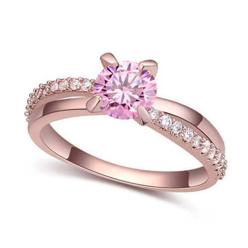 Fashion Pink+rose Gold Round Shape Diamond Decorated Hollow Out Design Ring