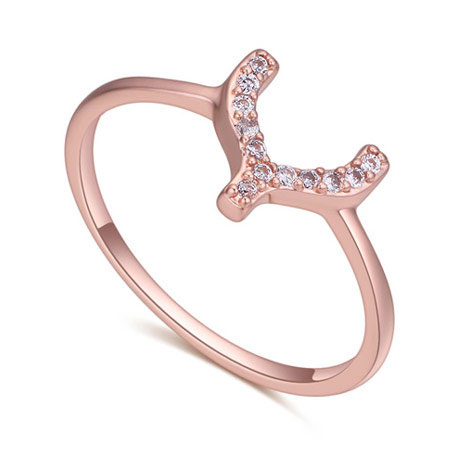 Fashion Rose Gold Diamond Decorated U Shape Design Simple Ring