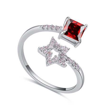 Fashion Garnet Star&square Shape Diamond Decorated Opening Ring