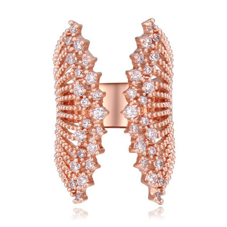 Fashion Rose Gold Round Shape Diamond Decorated Wings Shape Hollow Out Ring