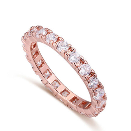 Fashion Rose Gold Round Shape Diamond Decorated Simple Ring