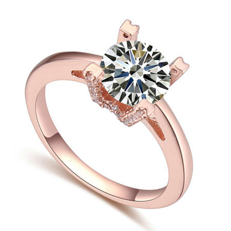 Fashion Rose Gold Big Round Shape Diamond Decorated Simple Ring