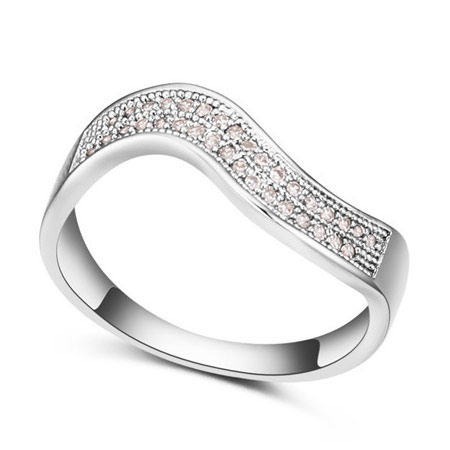 Fashion Silver Color Round Shape Diamond Decorated Curve Design Simple Ring
