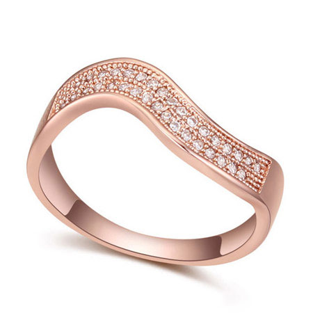 Fashion White+rose Gold Round Shape Diamond Decorated Curve Design Simple Ring