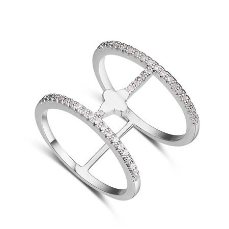 Fashion Silver Color Diamond Decorated Double Layer Hollow Out Design Ring