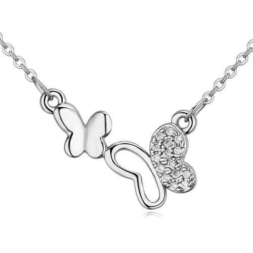 Fashion Silver Color Diamond Decorated Butterfly Shape Simple Necklace