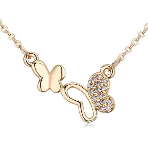 Fashion Champagne Gold Diamond Decorated Butterfly Shape Simple Necklace
