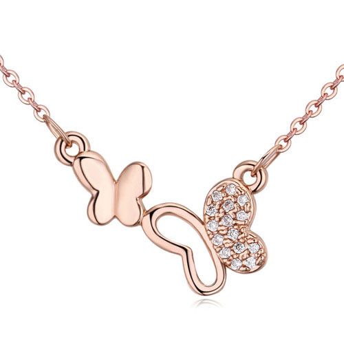 Fashion Rose Gold Diamond Decorated Butterfly Shape Simple Necklace