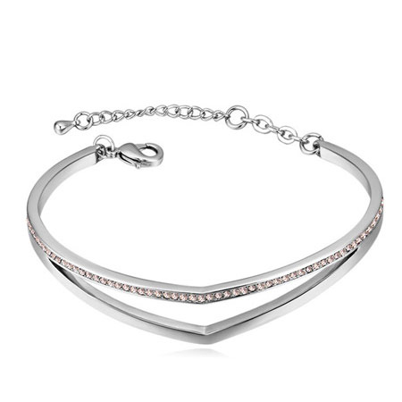 Fashion Pink Round Shape Diamond Decorated Hollow Out Design Bracelet