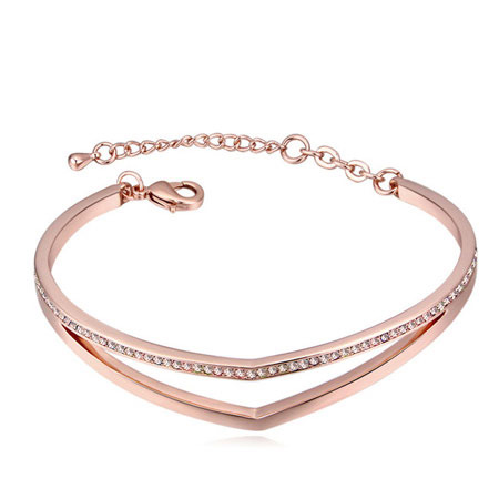 Fashion Rose Gold+pink Round Shape Diamond Decorated Hollow Out Design Bracelet