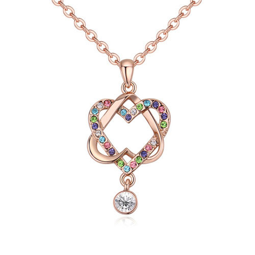 Fashion Multi-color Double Heart Shape Pendant Decorated Hollow Out Design Necklace