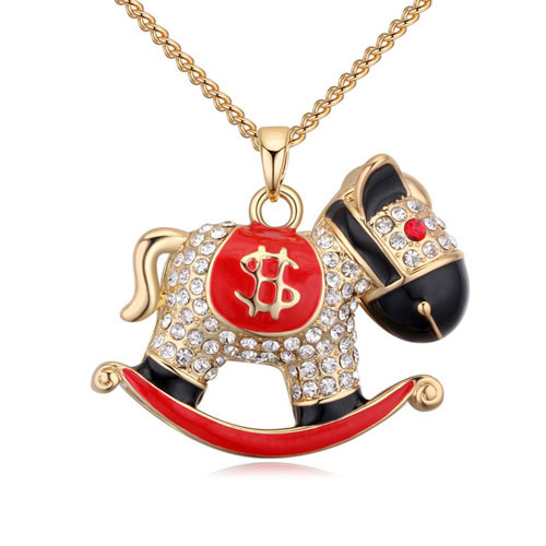 Fashion Champagne+red Round Shape Diamond Decorated Whirligig Shape Design Necklace