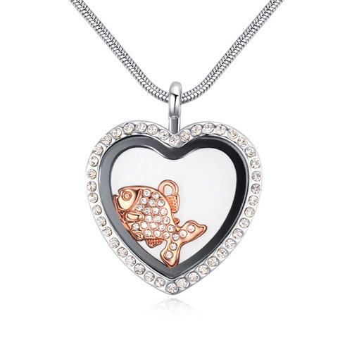 Fashion Rose Gold+white Fish&heart Shape Pendant Decorated Hollow Out Design Necklace