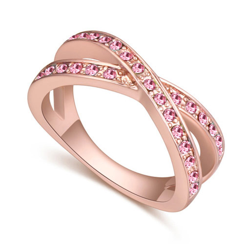 Fashion Rose Gold+plum Red Round Shape Diamond Decorated Cross Design Simple Ring