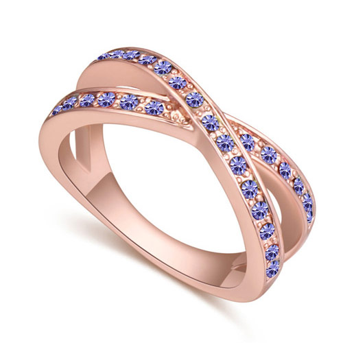 Fashion Rose Gold+purple Round Shape Diamond Decorated Cross Design Simple Ring