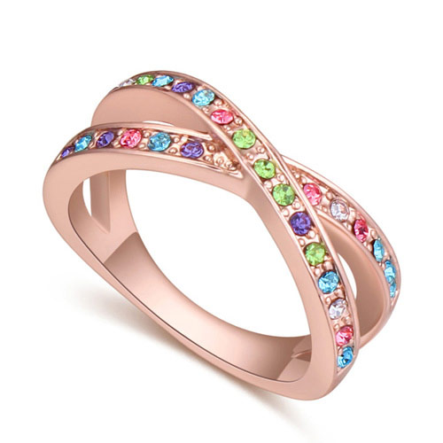 Fashion Multi-color Round Shape Diamond Decorated Cross Design Simple Ring