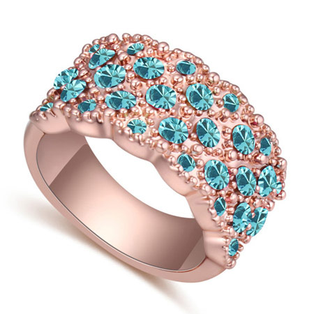 Fashion Rose Gold+blue Big Round Diamond Decorated Color Matching Design Ring