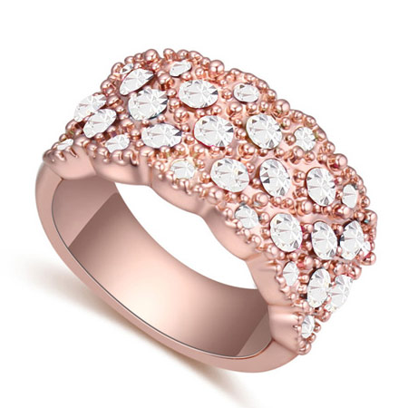 Fashion Rose Gold+white Big Round Diamond Decorated Color Matching Design Ring