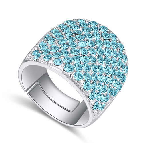 Fashion Blue Big Round Diamond Decorated Color Matching Design Ring