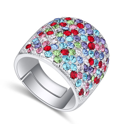 Fashion Multi-color Big Round Diamond Decorated Color Matching Design Ring