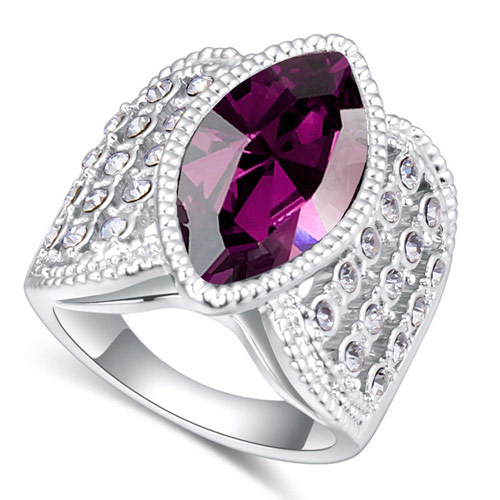 Fashion Purple Oval Shape Diamond Decorated Irregular Shape Design Ring