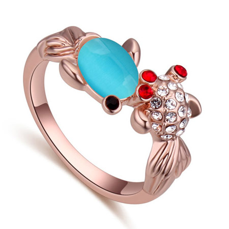 Fashion Rose Gold+blue Oval Shape Diamond Decorated Goldfish Shape Design Ring