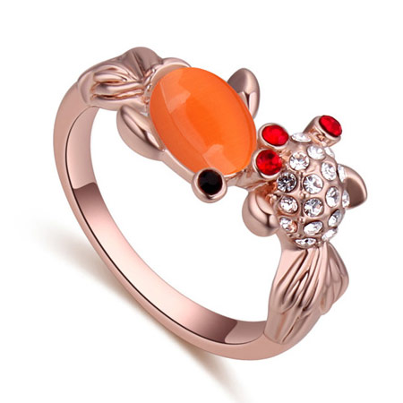 Fashion Rose Gold+orange Oval Shape Diamond Decorated Goldfish Shape Design Ring