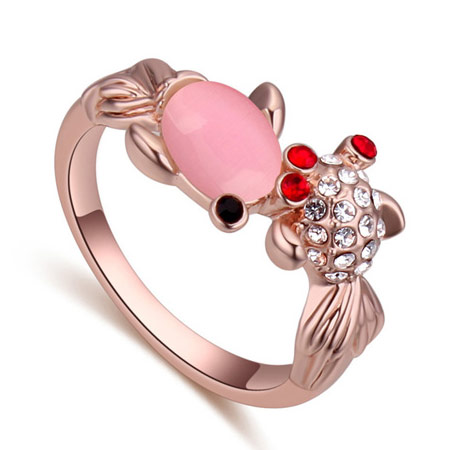 Fashion Rose Gold+pink Oval Shape Diamond Decorated Goldfish Shape Design Ring