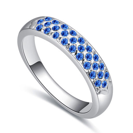 Fashion Blue Round Diamond Decorated Color Matching Design Ring