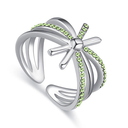 Fashion Green Diamond Decorated Hollow Out Design Simple Ring