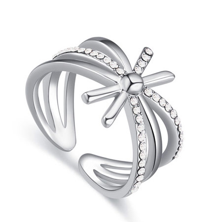 Fashion White Diamond Decorated Hollow Out Design Simple Ring