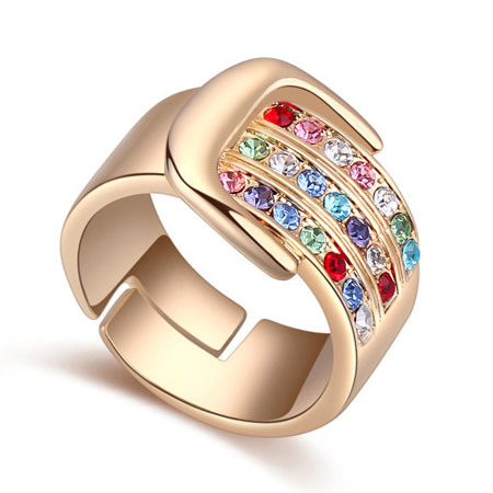 Fashion Multi-color Diamond Decorated Buckle Shape Design Ring
