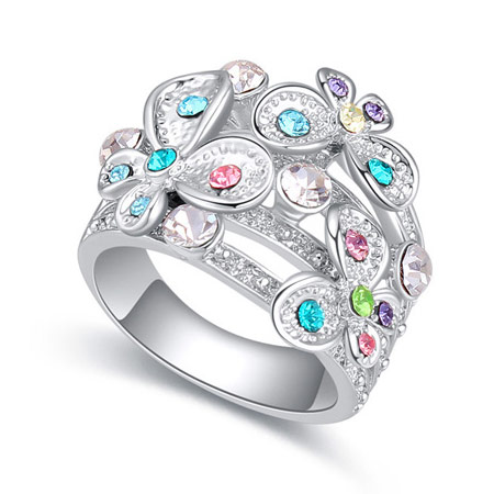 Fashion Multi-color Flower Decorated Hollow Out Design Simple Ring