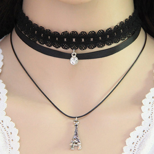 Fashion Black+color Plated Choker Of Multi-layer Decorated With Pendant