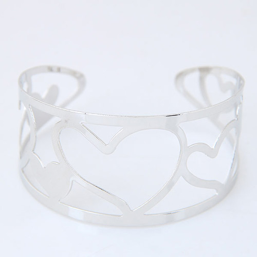 Bohemia Silver Color Heart Shape Decorated Simple Hollow Out Opening Bracelet