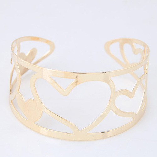 Bohemia Gold Color Heart Shape Decorated Simple Hollow Out Opening Bracelet