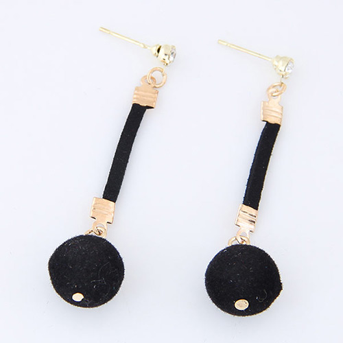 Elegant Black Fuzzy Ball Pendant Decorated Simple Long Earrings