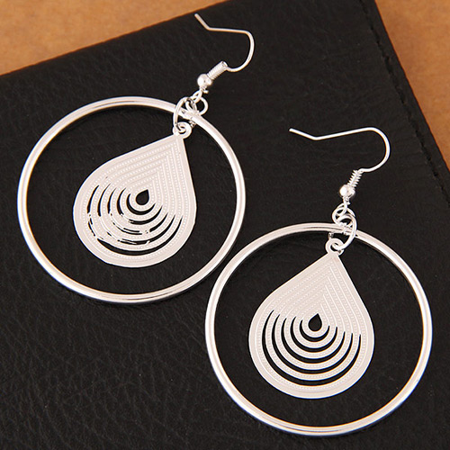 Trendy Silver Color Water Drop Shape Pendant Decorated Pure Color Simple Earrings