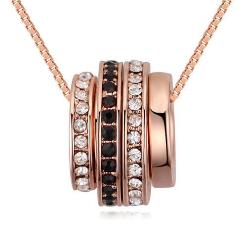 Fashion Rose Gold Round Shape Diamond Decorated Pure Color Multi-layer Necklace