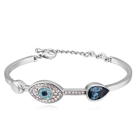 Fashion White+dark Blue Eye Shape Decorated Color Matching Simple Bracelet