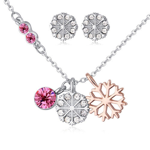 Fashion Plum Red Snowflake Pendant Decorated Color Matching Jewelry Sets