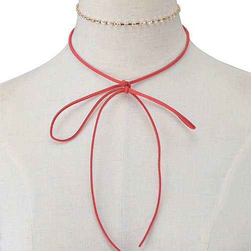 Elegant Claret-red Bowknot Pendant Decorated Doule Layer Chocker