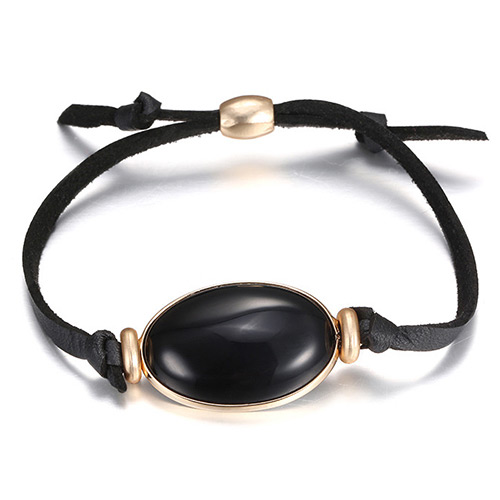Fashion Black Oval Shape Diamond Decorated Adjustable Bracelet
