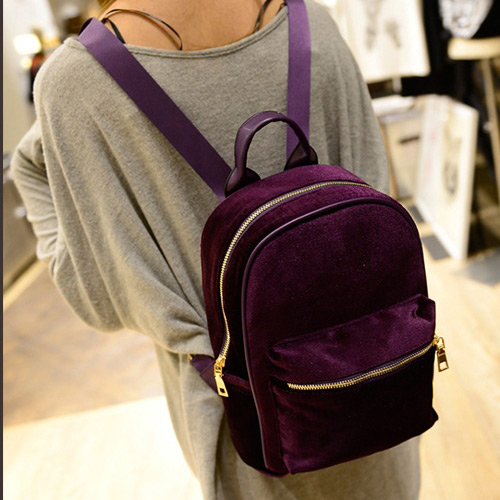 Fashion Purple Pure Color Decorated Sqaure Shape Design Mini Backpack